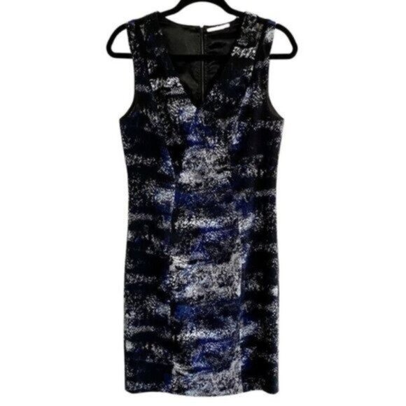 T Tahari Mesh Inset Sleeveless V-Neck Black Pattern A-Line Woven Dress Size 6 - Picture 5 of 8